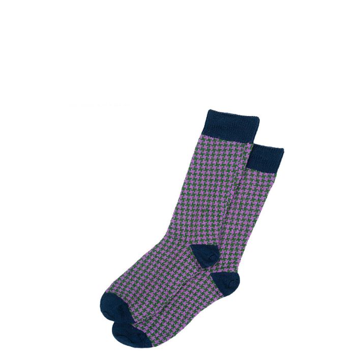 lochcarron of scotland Men's Navy Houndstooth Merino Blend Socks
