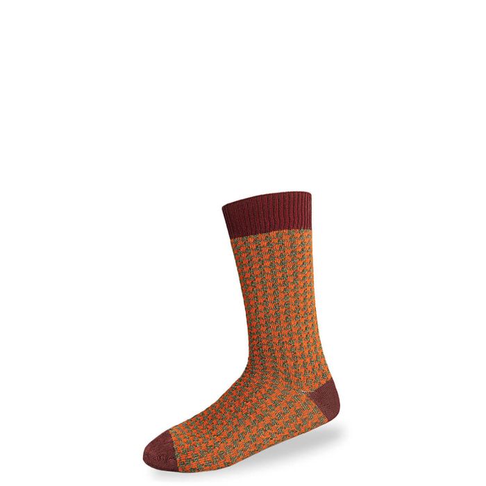 Lochcarron Of Scotland Mens Burgundy Houndstooth Merino Blend Socks