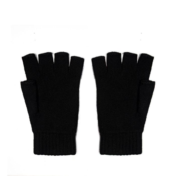 Lochcarron Of Scotland Mens Luxury Black Cashmere Fingerless Gloves