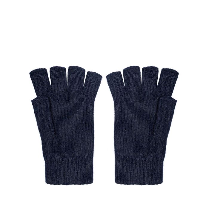 Lochcarron Of Scotland Mens Luxury Dark Navy Cashmere Fingerless Gloves
