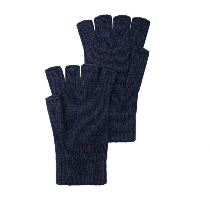 lochcarron of scotland Mens Luxury Dark Navy Cashmere Fingerless Gloves