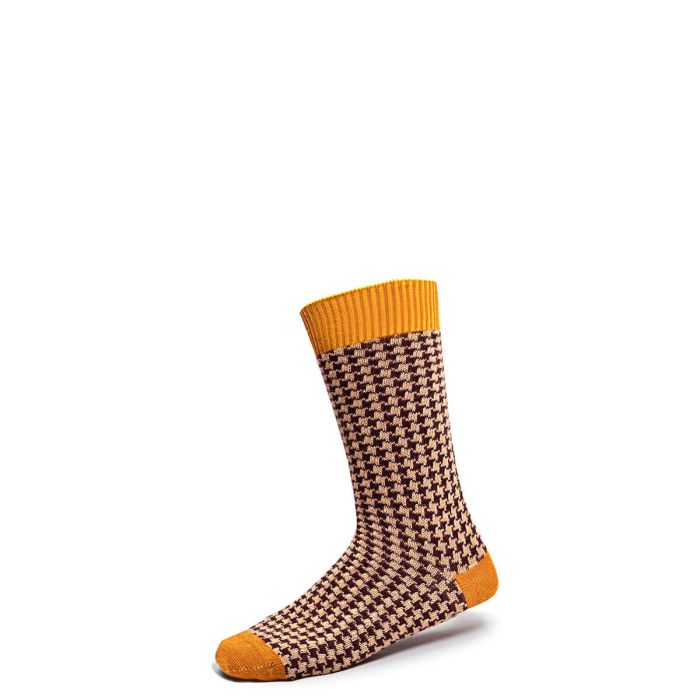 Lochcarron Of Scotland Mens Ochre Houndstooth Merino Blend Socks