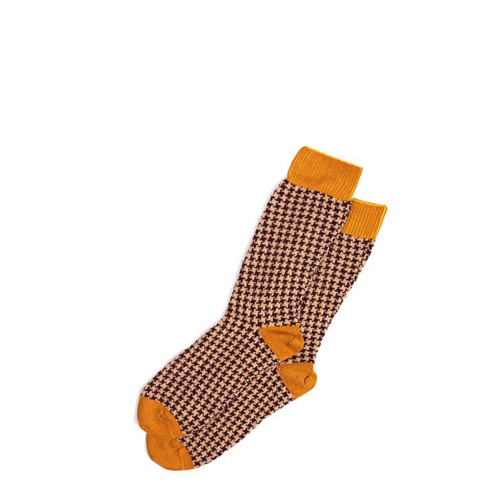 lochcarron of scotland Mens Ochre Houndstooth Merino Blend Socks