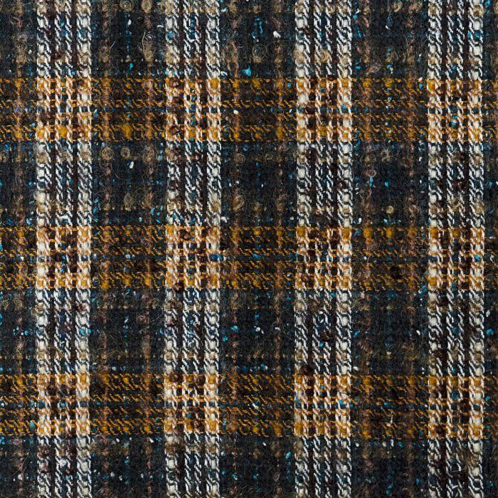 Lochcarron Of Scotland Navy / Gold Check Wool Blend Mohair Loop Tweed Fabric