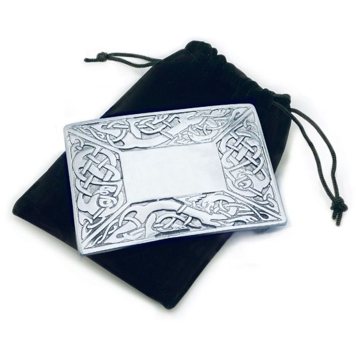 Lochcarron Of Scotland Plain Centre Celtic Kilt Belt Buckle In Polished Pewter
