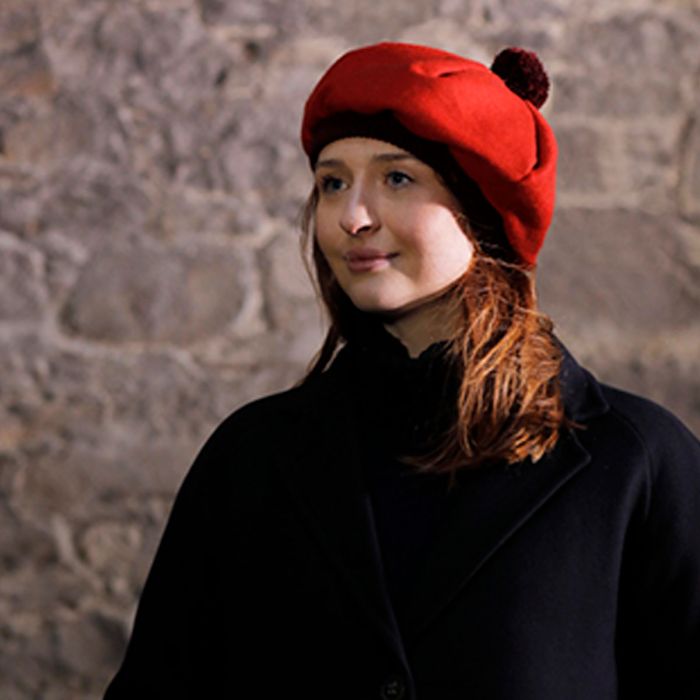 Lochcarron Of Scotland Red Plain Coloured Brushed Wool Tam