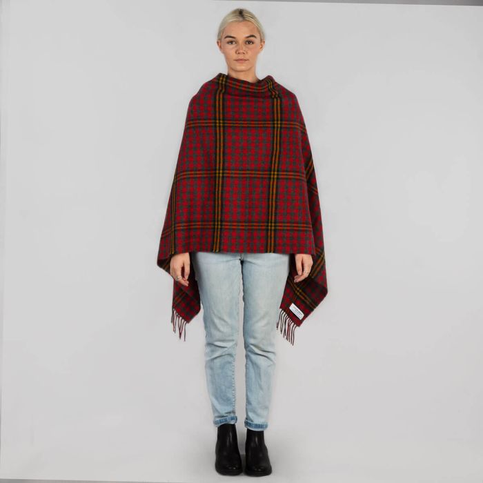Lochcarron Of Scotland Red Red Rose Tartan Lambswool Poncho