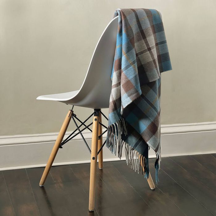 Lochcarron Of Scotland Rose Hunting Grey Tartan Lambswool Blanket