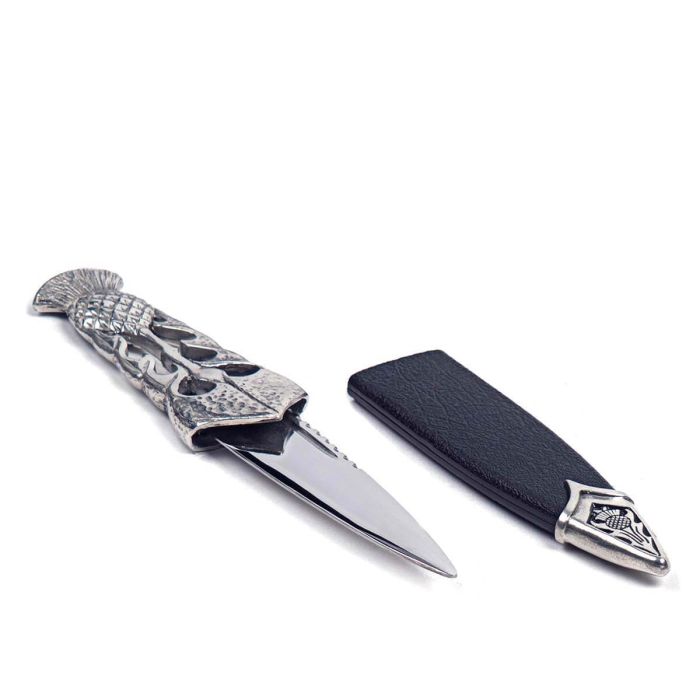 Lochcarron Of Scotland Ryan Thistle Dress Sgian Dubh In Polished Pewter
