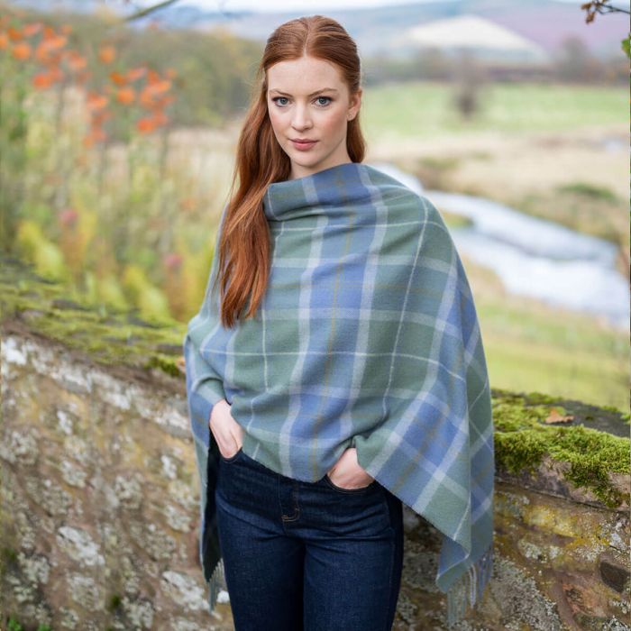 Lochcarron Of Scotland Scottish Borderland Weathered Tartan Lambswool Poncho