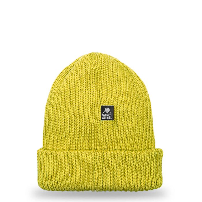 Lochcarron Of Scotland Sour Lime Merino Wool Ribbed Beanie Hat