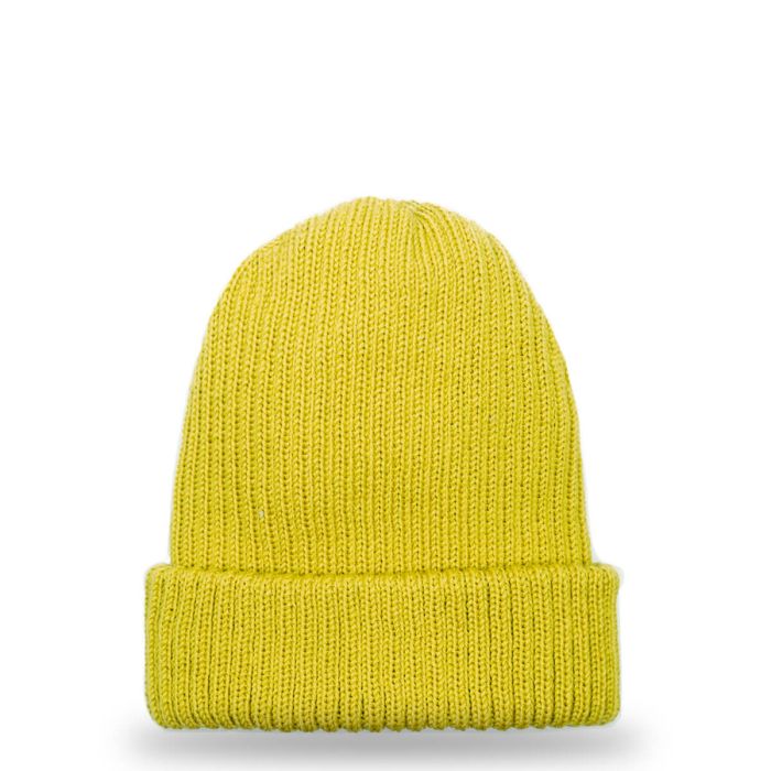 lochcarron of scotland Sour Lime Merino Wool Ribbed Beanie Hat