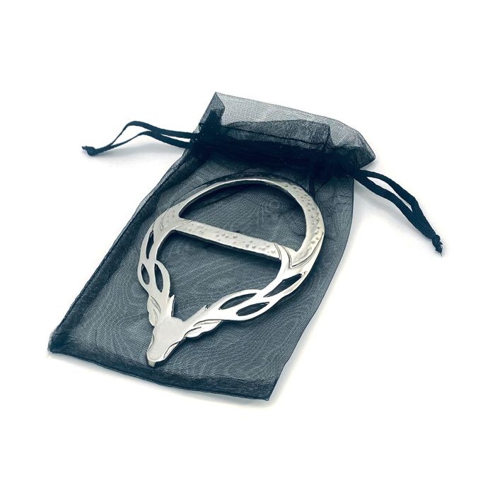 Lochcarron Of Scotland Stag Head Scarf Ring In Polished Pewter