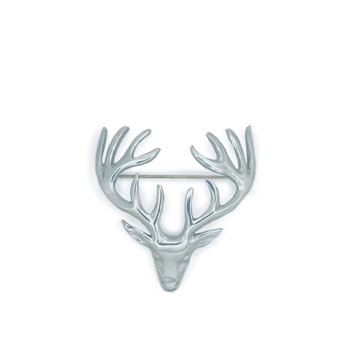 lochcarron of scotland Stag Plaid Large Brooch in Polished Pewter