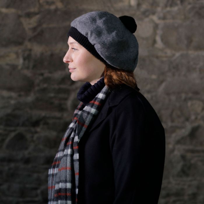 Lochcarron Of Scotland Steel Plain Coloured Brushed Wool Tam