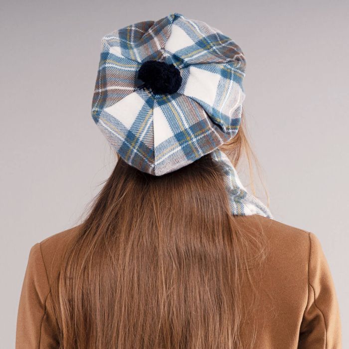 Lochcarron Of Scotland Stewart Blue Dress Tartan Brushed Wool Tam