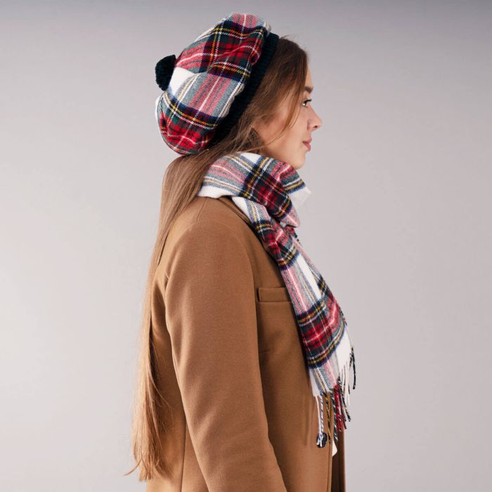 Lochcarron Of Scotland Stewart Dress Modern Tartan Brushed Wool Tam