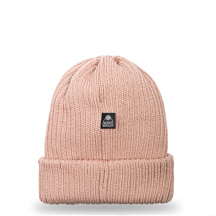 Lochcarron Of Scotland Tea Rose Merino Wool Ribbed Beanie Hat