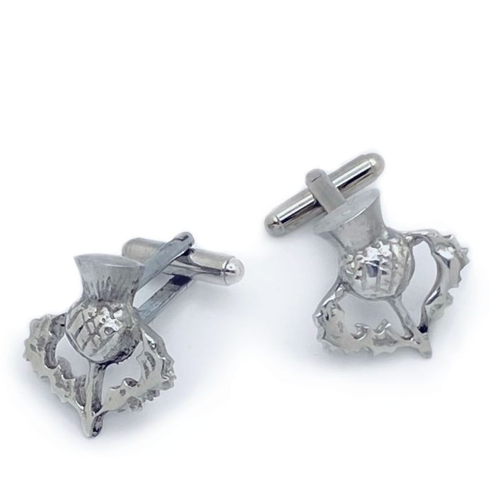 lochcarron of scotland Thistle Cufflinks in Polished Pewter