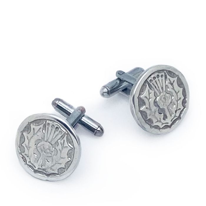 lochcarron of scotland Thistle Cufflinks in Polished Pewter