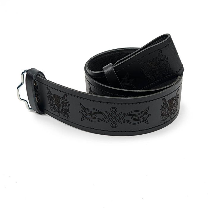 Lochcarron Of Scotland Thistle Embossed Black Kilt Belt