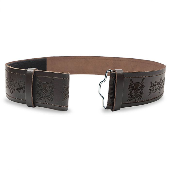 Lochcarron Of Scotland Thistle Embossed Brown Kilt Belt
