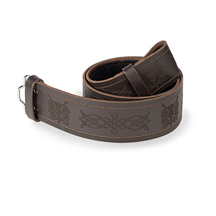 Lochcarron Of Scotland Thistle Embossed Brown Kilt Belt