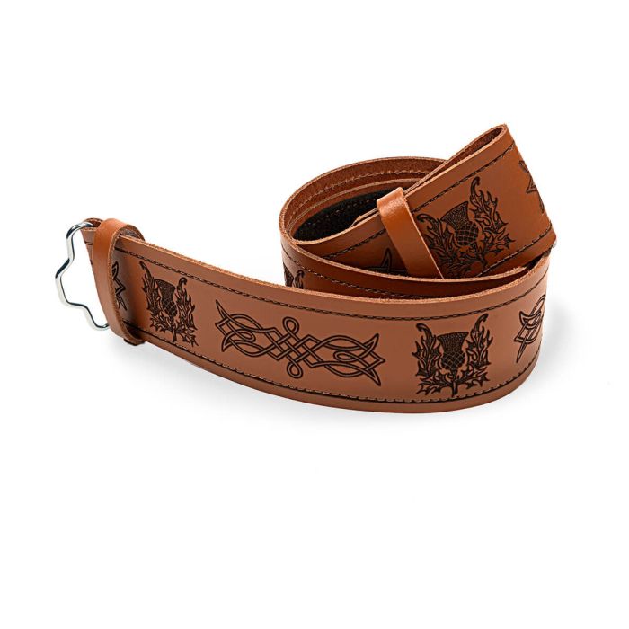 Lochcarron Of Scotland Thistle Embossed Tan Kilt Belt