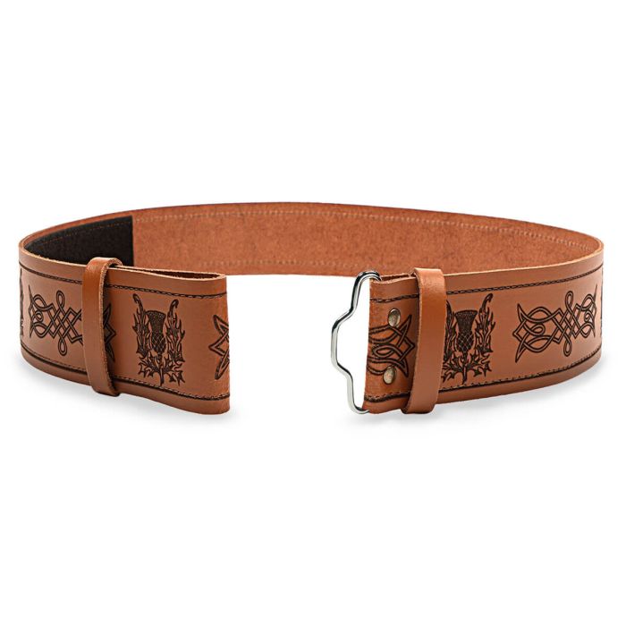 lochcarron of scotland Thistle Embossed Tan Kilt Belt