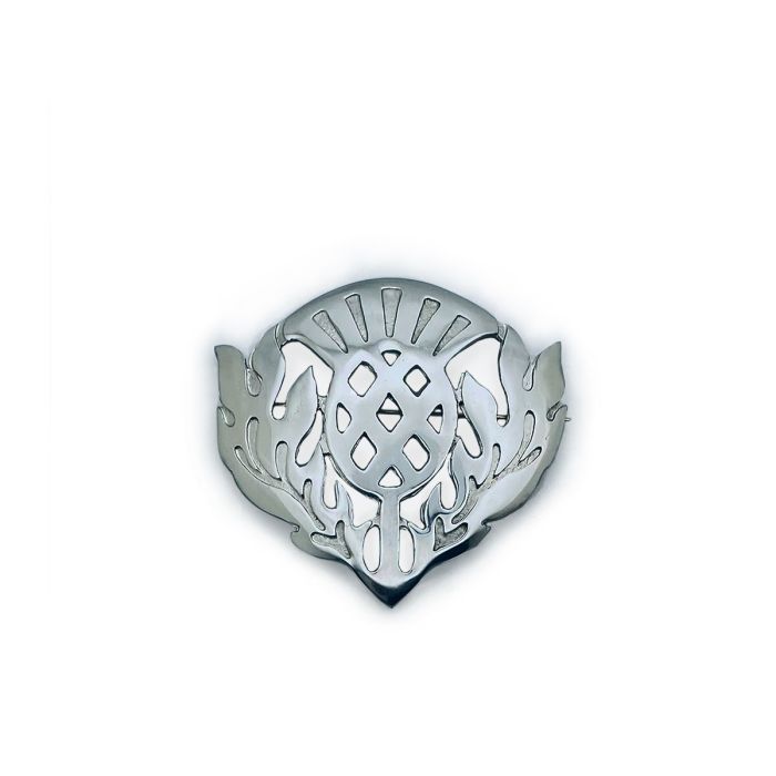 lochcarron of scotland Thistle Plaid Large Brooch in Polished Pewter