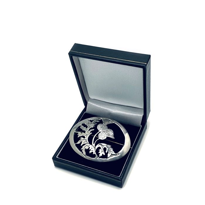 Lochcarron Of Scotland Thistle Small Brooch In Polished Pewter