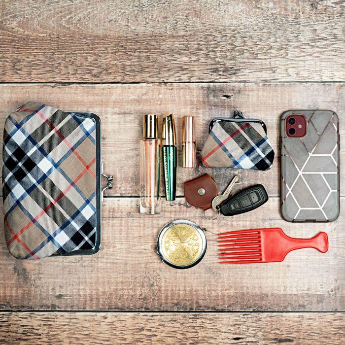 Lochcarron Of Scotland Thomson Camel Modern Tartan Clutch Purse