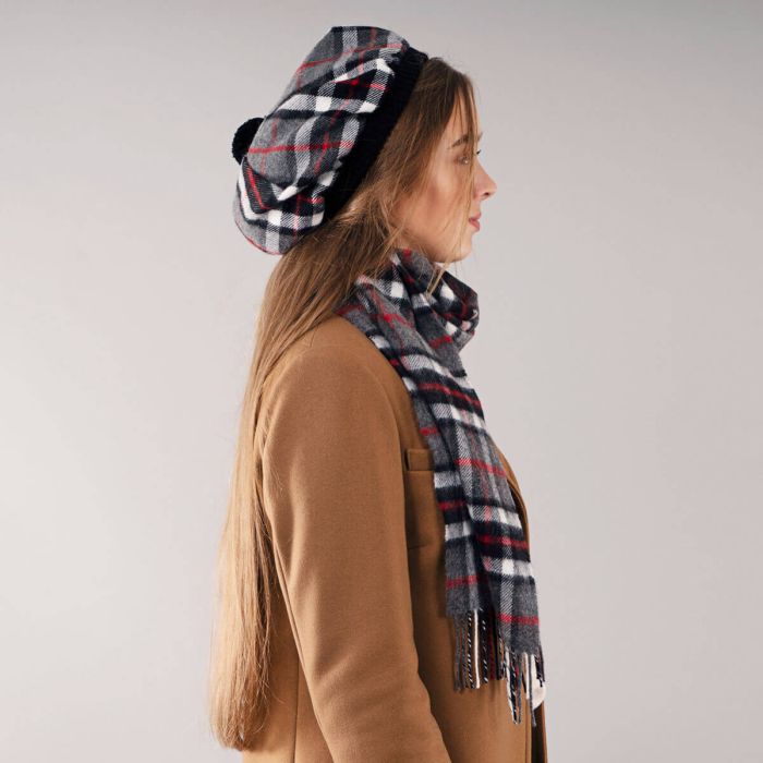 Lochcarron Of Scotland Thomson Grey Tartan Brushed Wool Tam