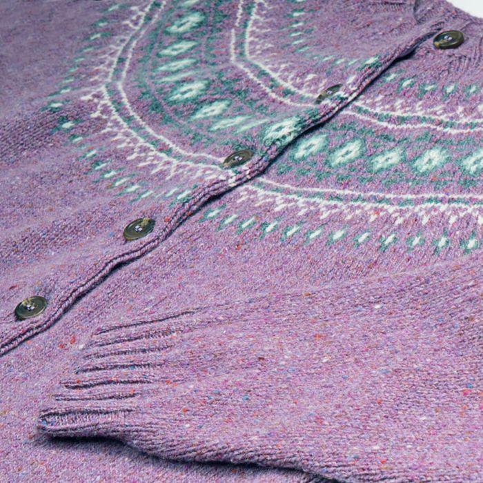 Lochcarron Of Scotland Women's Ailsa Shuna Fair Isle Knitted Wool Crew Neck Cardigan