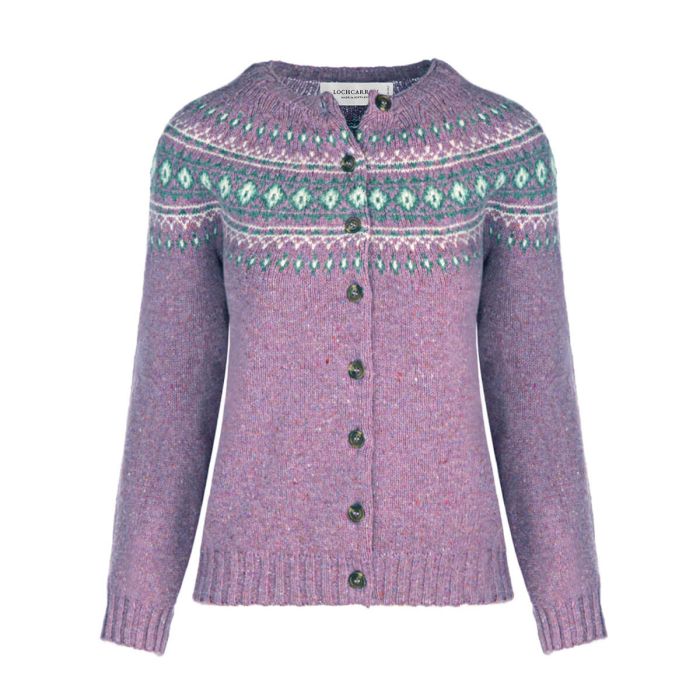 lochcarron of scotland Women's Ailsa Shuna Fair Isle Knitted Wool Crew Neck Cardigan