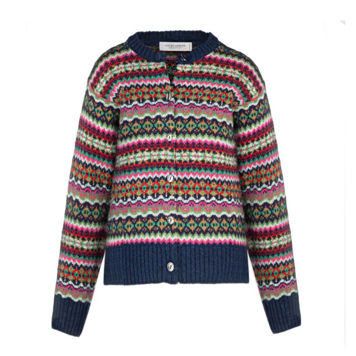 lochcarron of scotland Women's Morven Nightsky Fair Isle Knitted Wool Crew Neck Cardigan