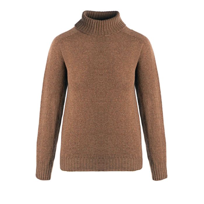 lochcarron of scotland Women's Orla Hazelnut Chunky Supersoft Knitted Wool Turtle Neck Jumper