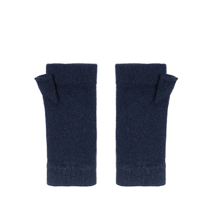 Lochcarron Of Scotland Womens Dark Navy Cashmere Wrist Warmers Fingerless Gloves