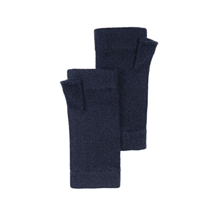 lochcarron of scotland Womens Dark Navy Cashmere Wrist Warmers Fingerless Gloves