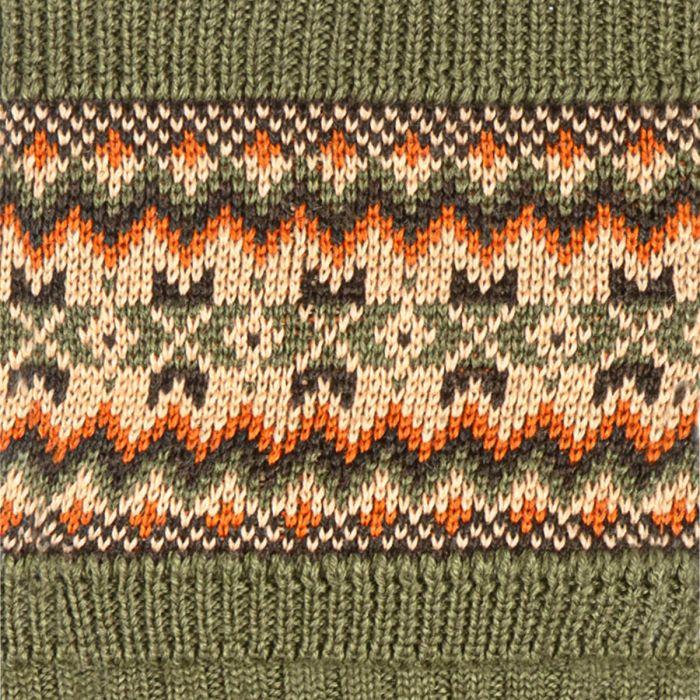 Lochcarron Of Scotland Womens Dark Olive Fair Isle Long Boot Socks