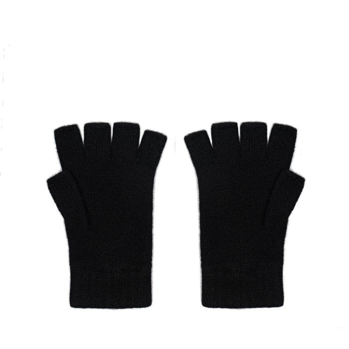 Lochcarron Of Scotland Womens Luxury Black Cashmere Fingerless Gloves