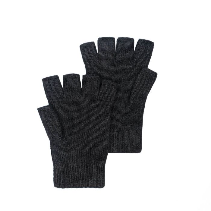 lochcarron of scotland Womens Luxury Black Cashmere Fingerless Gloves