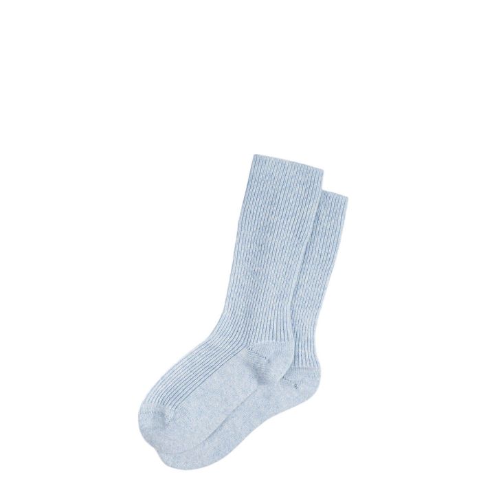 Lochcarron Of Scotland Womens Luxury Ribbed Pale Blue Cashmere Socks