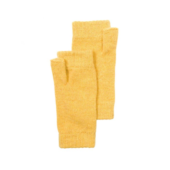 lochcarron of scotland Womens Maize Yellow Cashmere Wrist Warmers Fingerless Gloves