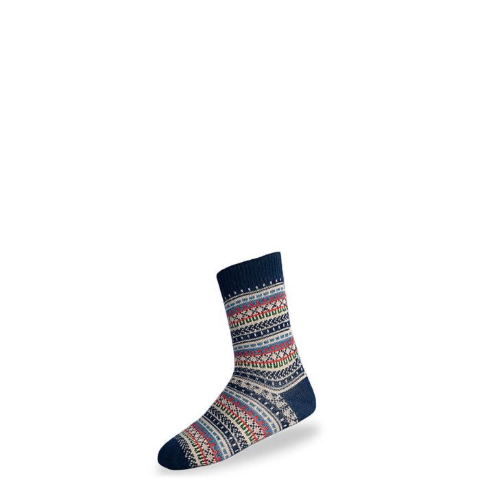 Lochcarron Of Scotland Womens Navy Fair Isle Merino Blend Socks