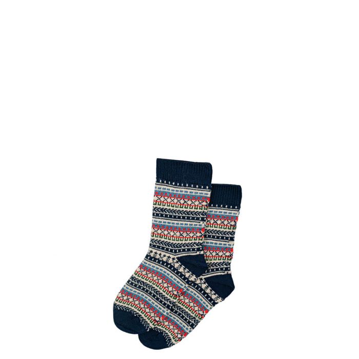 lochcarron of scotland Womens Navy Fair Isle Merino Blend Socks