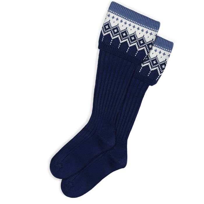 Lochcarron Of Scotland Womens Navy Iona Long Boot Socks