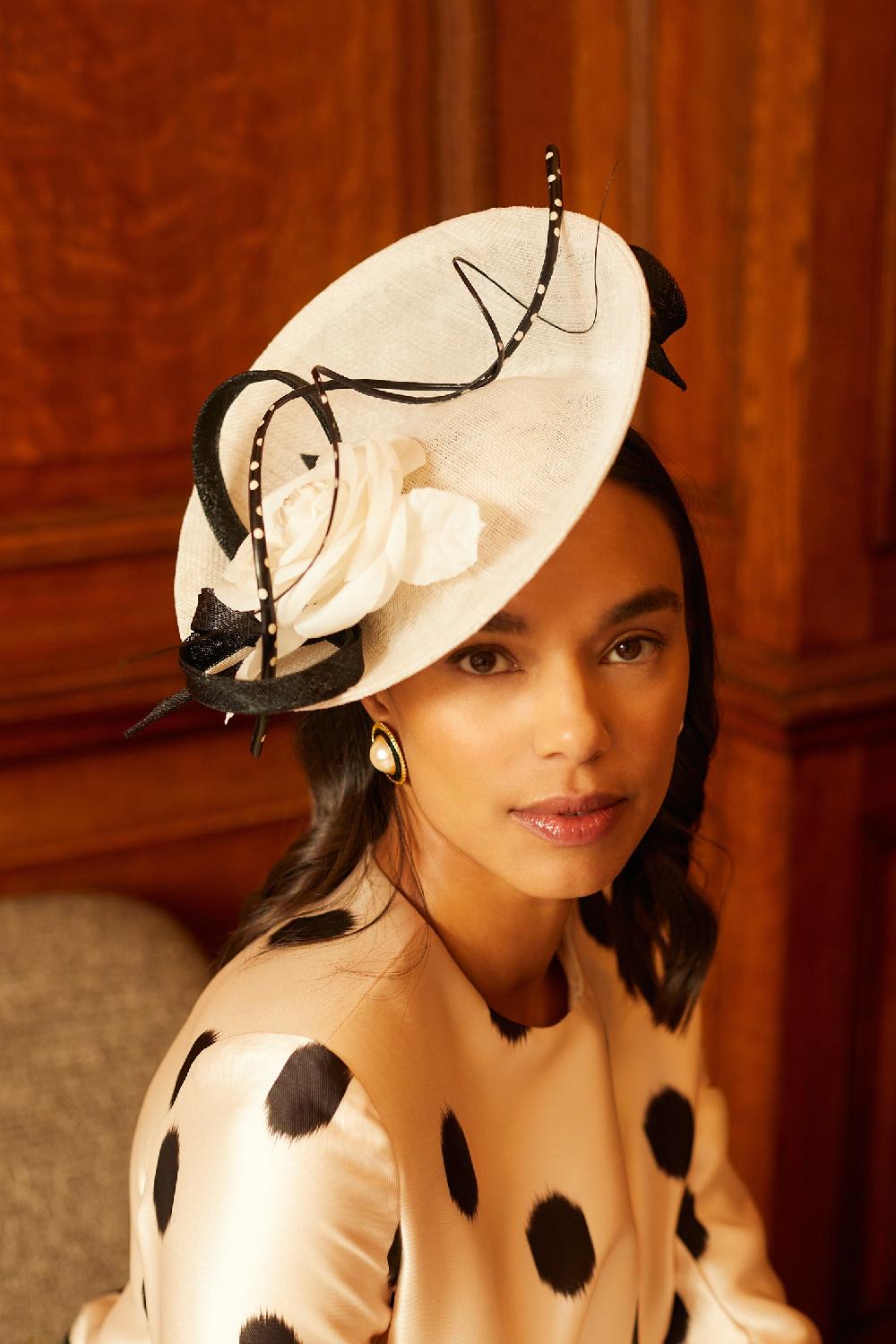 Lock & Co Hatters Assam Sinamay White & Black Saucer Hat
