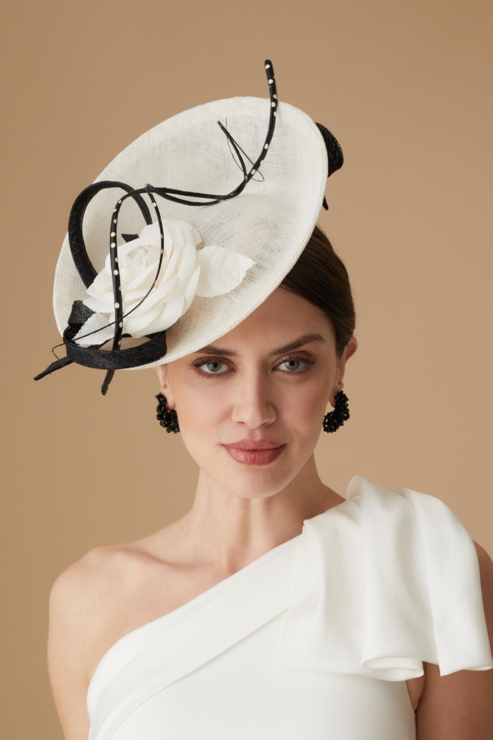 lock & co hatters Assam Sinamay White & Black Saucer Hat