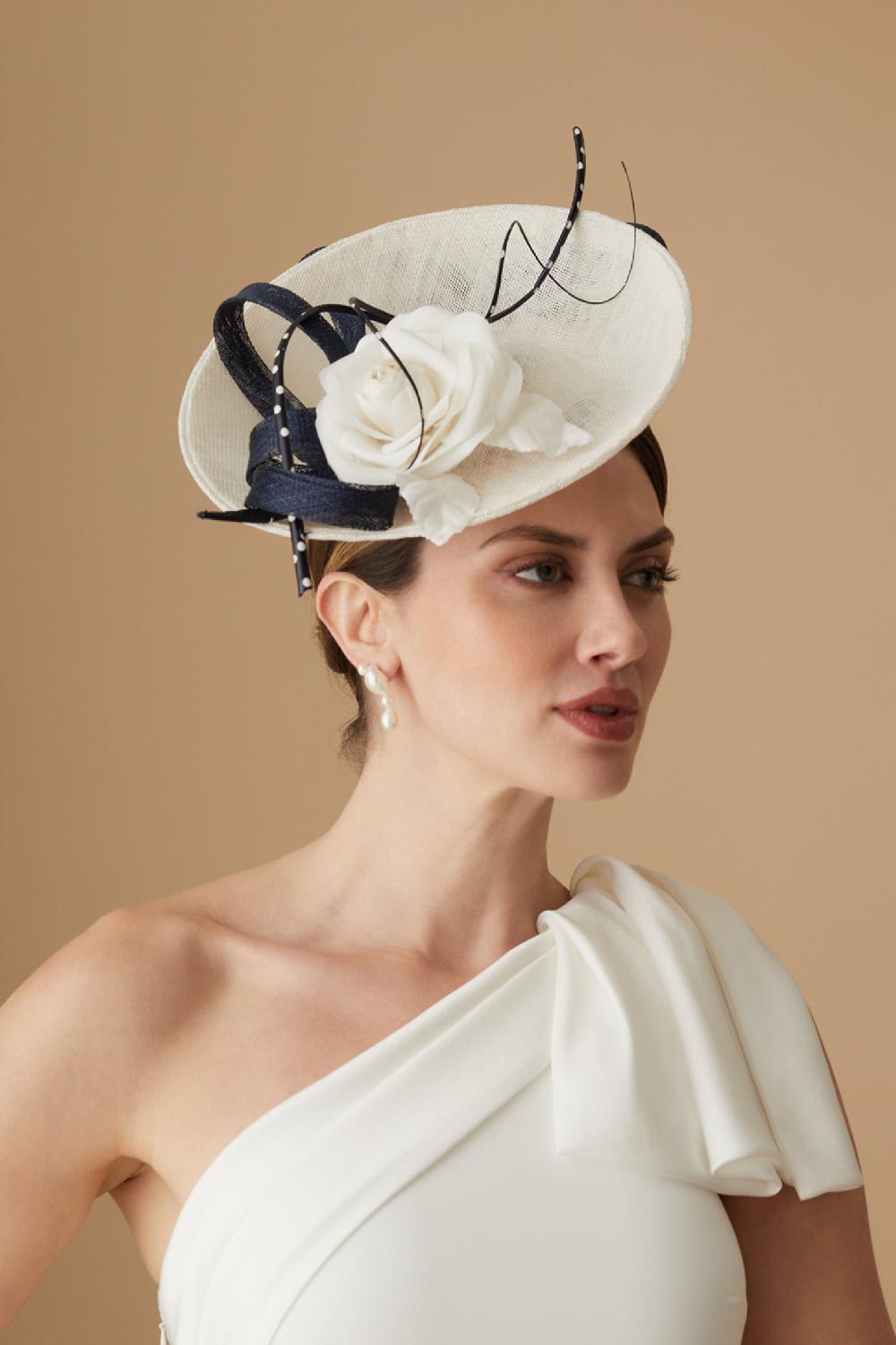 lock & co hatters Assam Sinamay White & Navy Saucer Hat